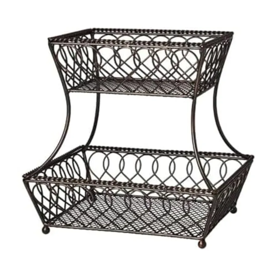 

Loop and Lattice 2-Tier Rectangular Metal Countertop 14.25 x 12 Inch Antique Black Finish Kitchen Fruit and Bread Storage Organ