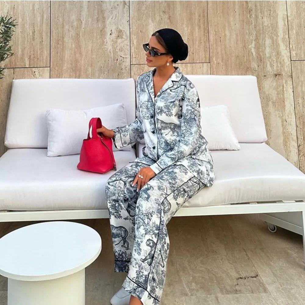 

Women Two-piece Set Clothing 2026 Spring and Autumn New Women's Fashion Casual Suit Ink Wind Lapel Long-sleeved Shirt