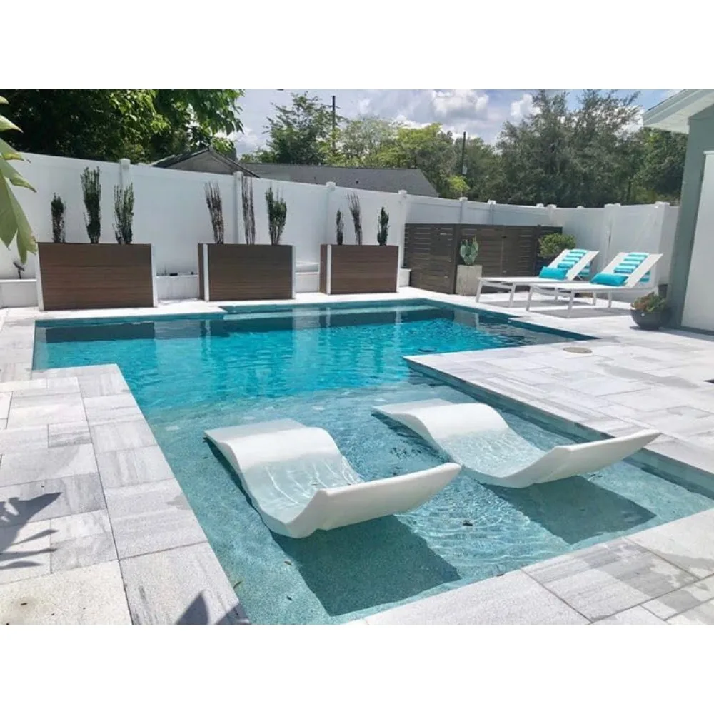 كرسي استرخاء كلاسيكي أبيض، داخل حمام السباحة، مصمم لعمق الماء حتى 9 بوصة، أكوا في الهواء الطلق، متوافق مع جميع أنواع حمام السباحة