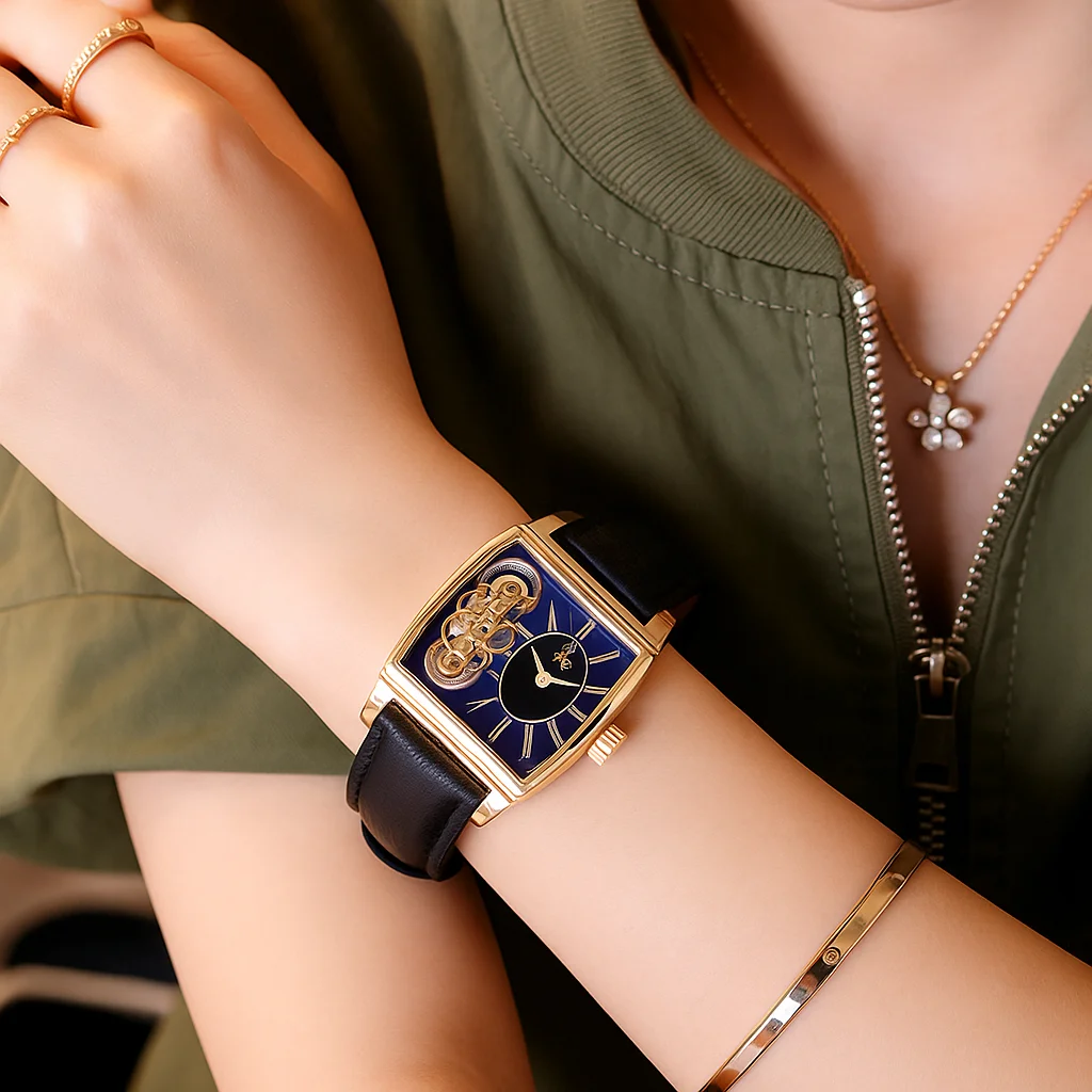 Princess Butterfly Luxury Rectangular Quartz Women Watches Elegant Skeleton Mechanical Style Original Leather Strap Ladies Watch