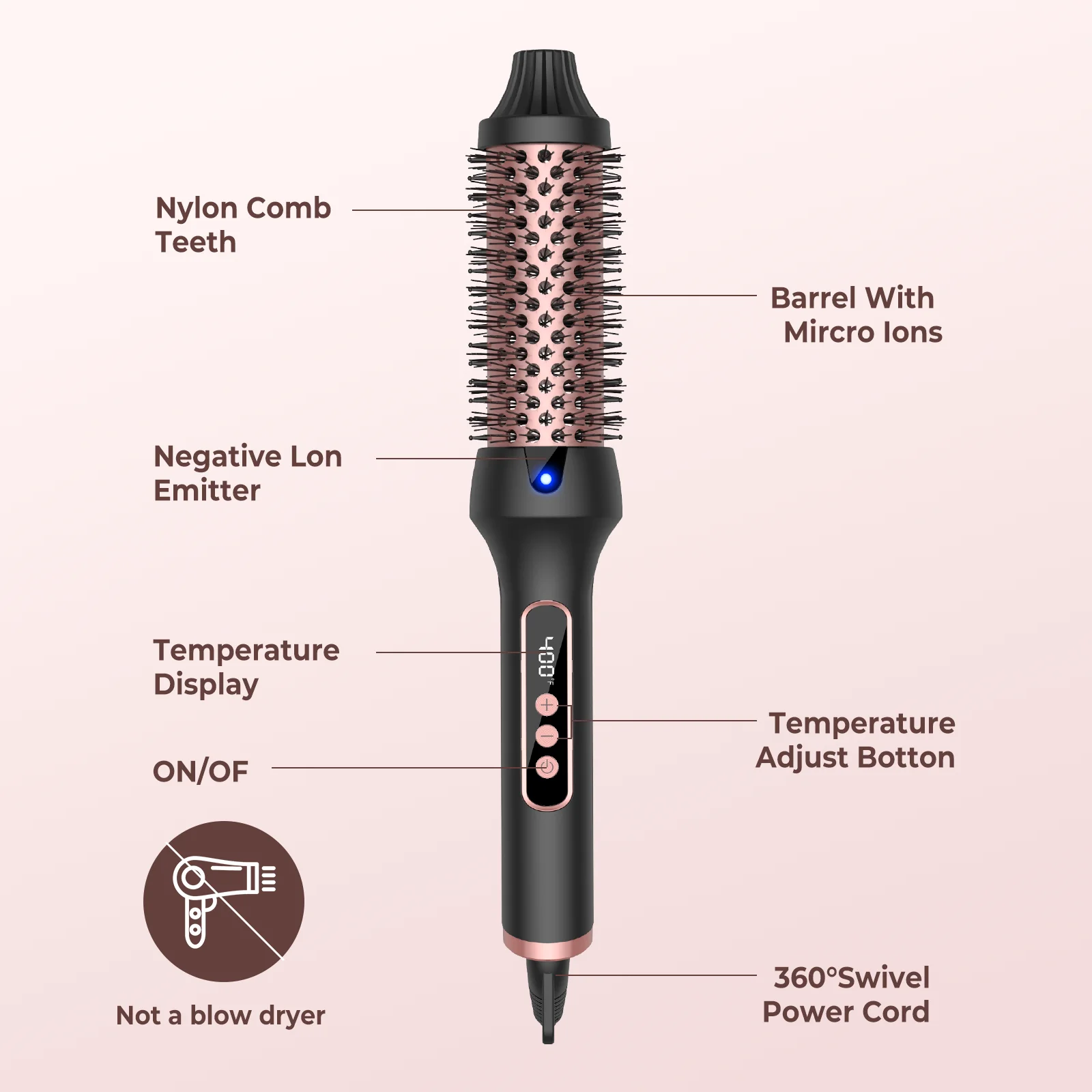 1.5 Inch Hair Curling Iron Brush Ceramic Heating Brush Thermal Brush Heated Round Brush Hair Electric Electric Hair Curler Comb