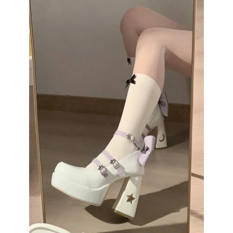 2024 Y2k Chunky Platform tacchi alti décolleté donna primavera Punk tacco spesso Mary Jane Lolita scarpe donna scarpe Cosplay in pelle verniciata