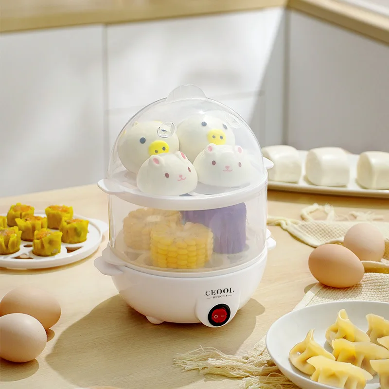 220V Electric Egg Steamer 2 Layers Automatic Food Steaming Cooker Home Multifunctional Egg Boiler For Breakfast