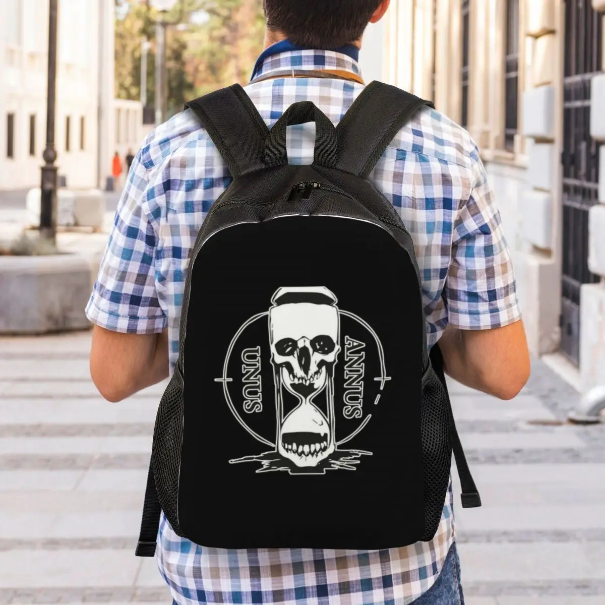 Mochila de viagem Unus Annus para homens e mulheres, mochila escolar para laptop, Memento Mori College Student Daypack Bags