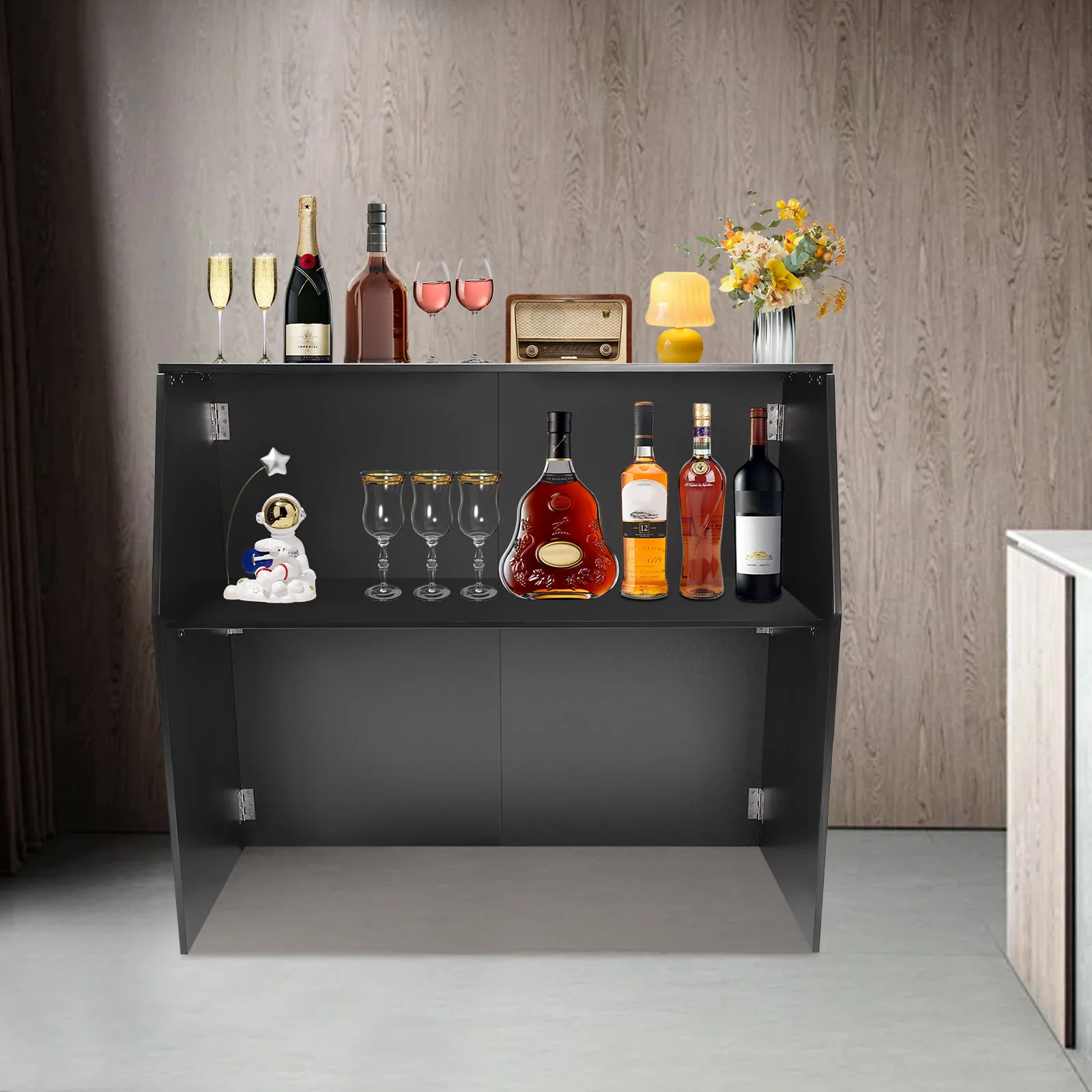 Foldable Bar Wine Rack Portable Event Bar Cabinet wine bottle holder 121*49*108cm Simple Installation