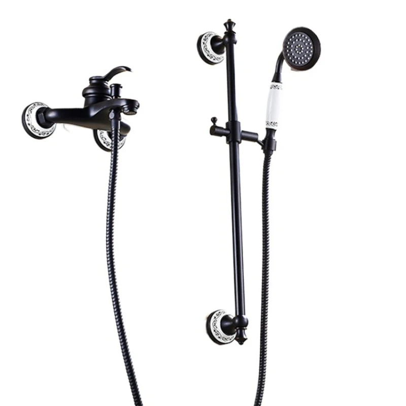 

European black bronze into the wall shower faucet set can lift blue and white porcelain hand spray