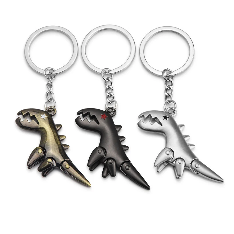 1Pc Creative Simulated Metal Dinosaur Keychain Customized Sci-fi Small Dinosaur Keychain Student Schoolbag Pendant 3 Colors