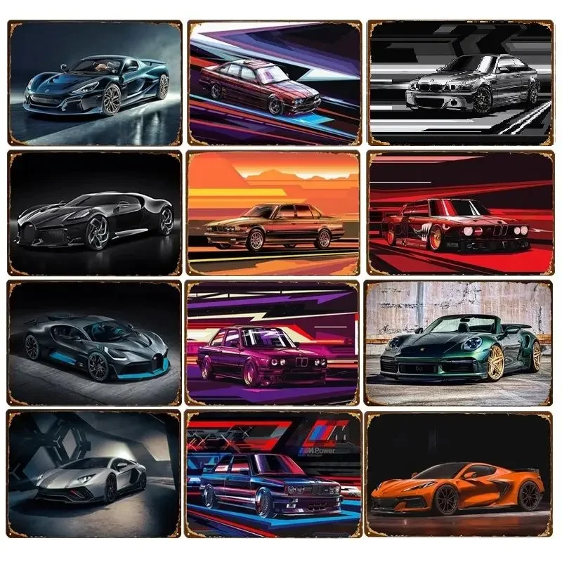 Klasik Spor Araba sanat boyama Vintage Teneke Işareti Bar Garaj Duvar Dekor Kurulu Eski püskü Pas Araba Metal Teneke levha Işaretleri Duvar dekor