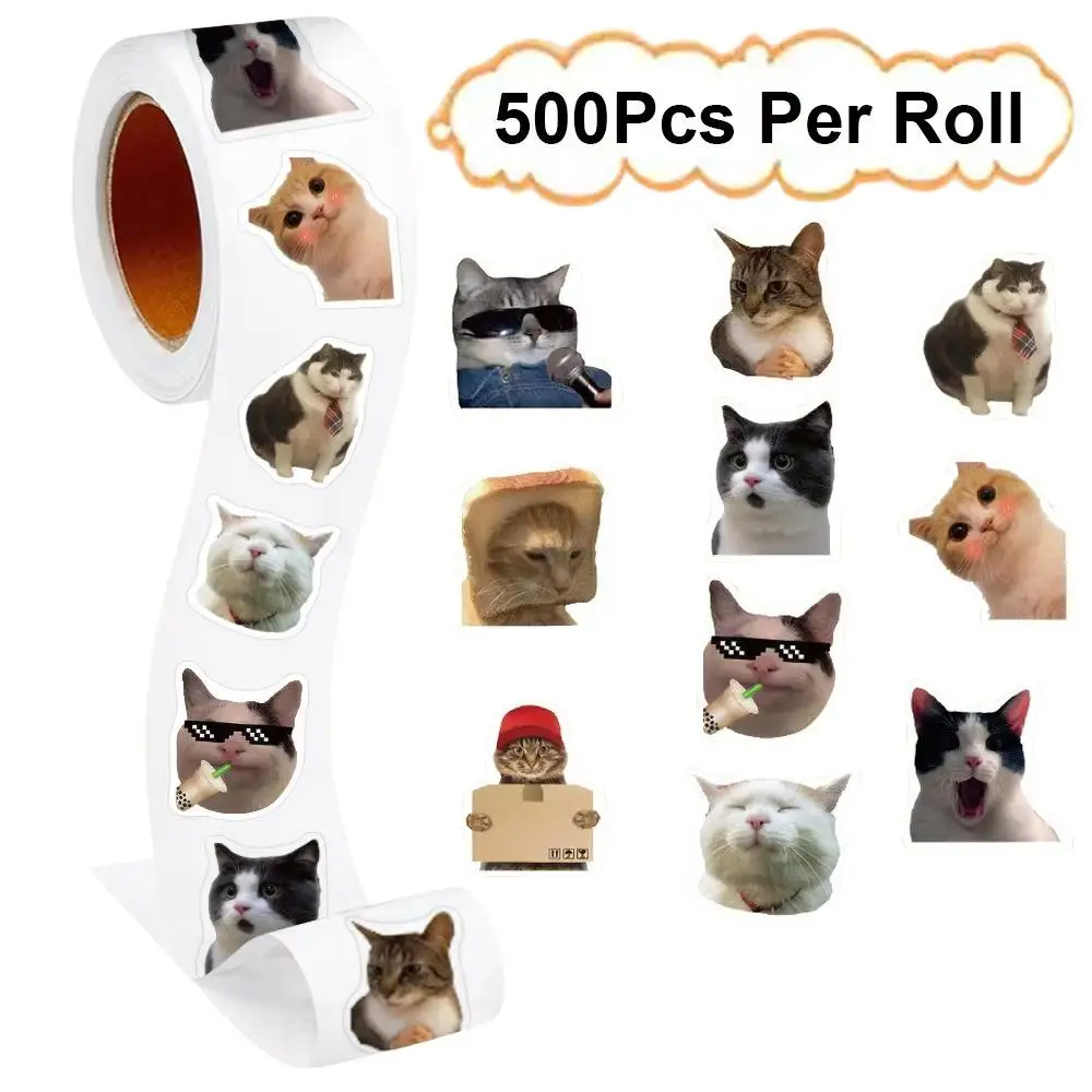 500pcs/Roll Cute MEME Cat Sticker Funny Waterproof Graffiti Decorative Laptop Phone Animal Stickers Pack Toy Gift