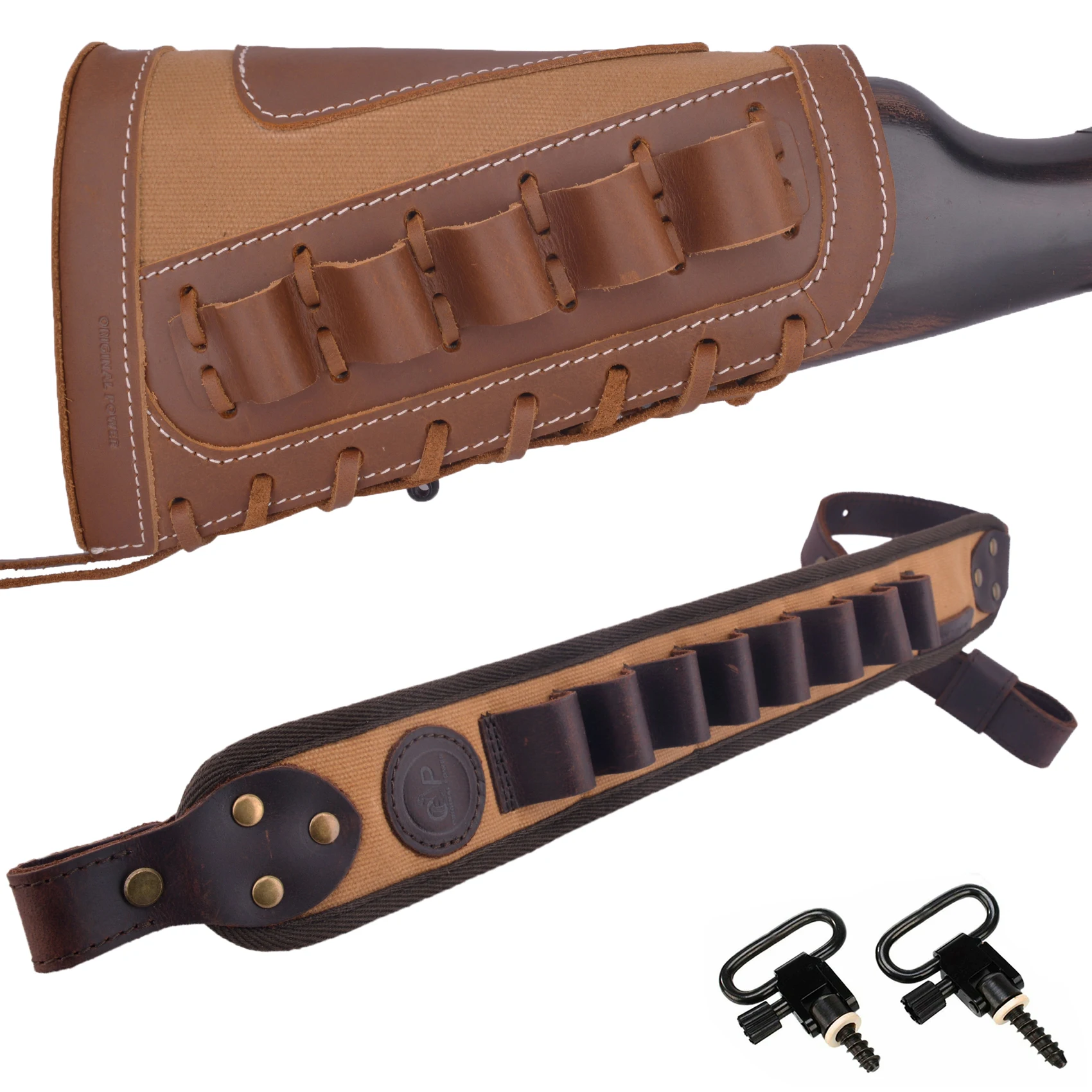 

New Leather Canvas Shotgun Buttstock Cover Pad Shell Holder And Canvas Shotgun Sling For 12 Gauge Four Colors