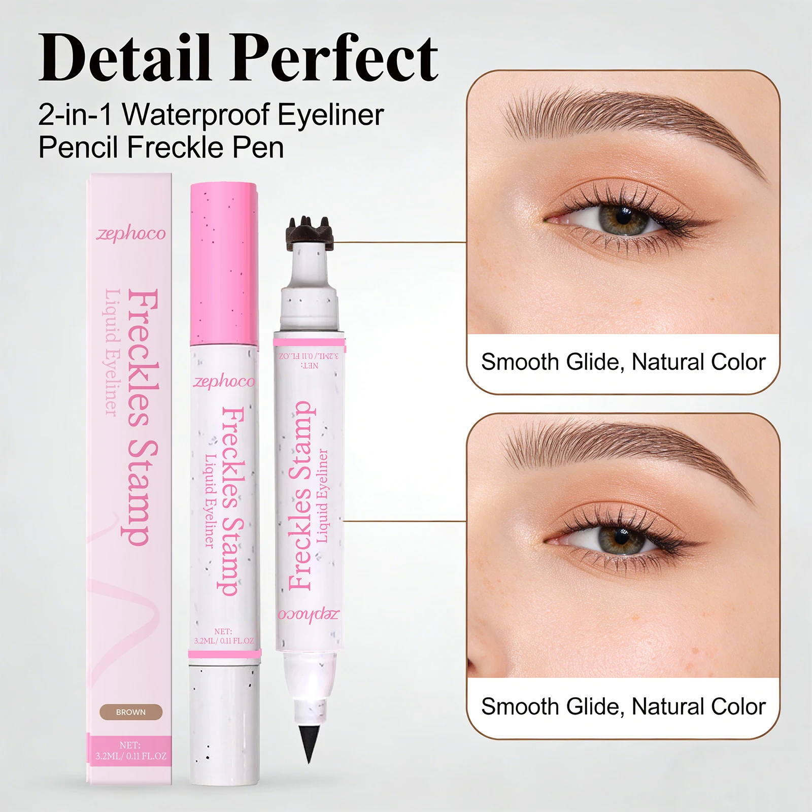 Delineador de Ojos 2 en 1 y Delineador de Pecas, Resistente al Agua y al Sudor, de Larga Duración, Sello de Pecas de Secado Rápido, Maquillaje de Ojos Natural