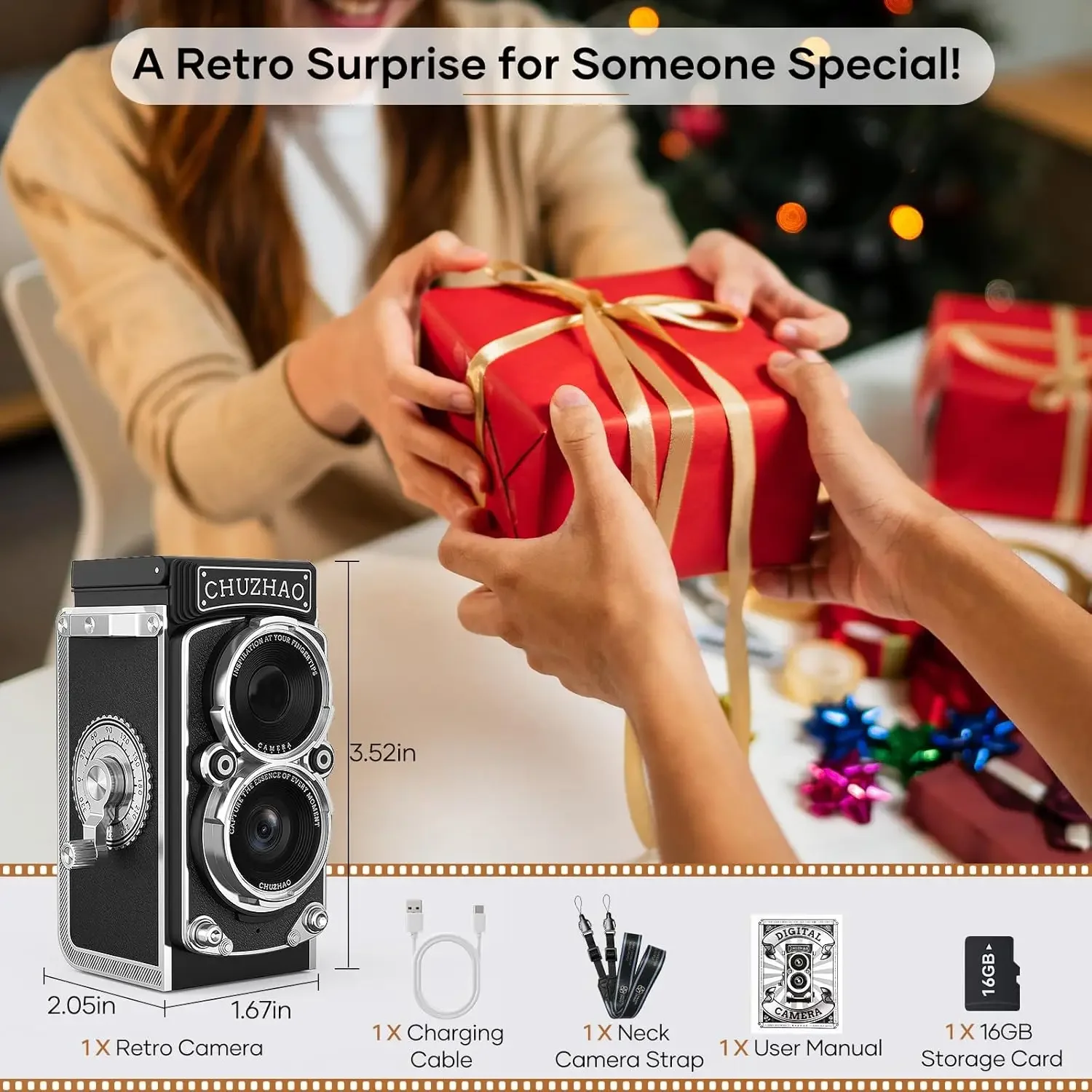 CHUZHAO Vintage Mini Digital Camera Autofocus 12MP, 1080P FHD Video Vlogging Portable Camera for Christmas Birthday Ideal Gift