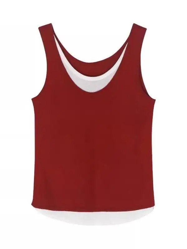 빨간색 섹시 니트 조끼 여성용 아우터웨어 슬림 라운드 넥 여름 아름다운 탑 이너 매치 캐주얼 루즈핏