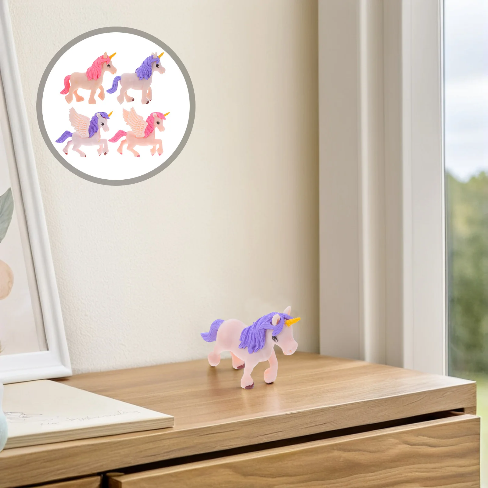 

4pcs Mini Ornaments Durable Miniature Unicorn Decorations Friends Garden Micro Landscape Bonsai Crafts Mini Animals s