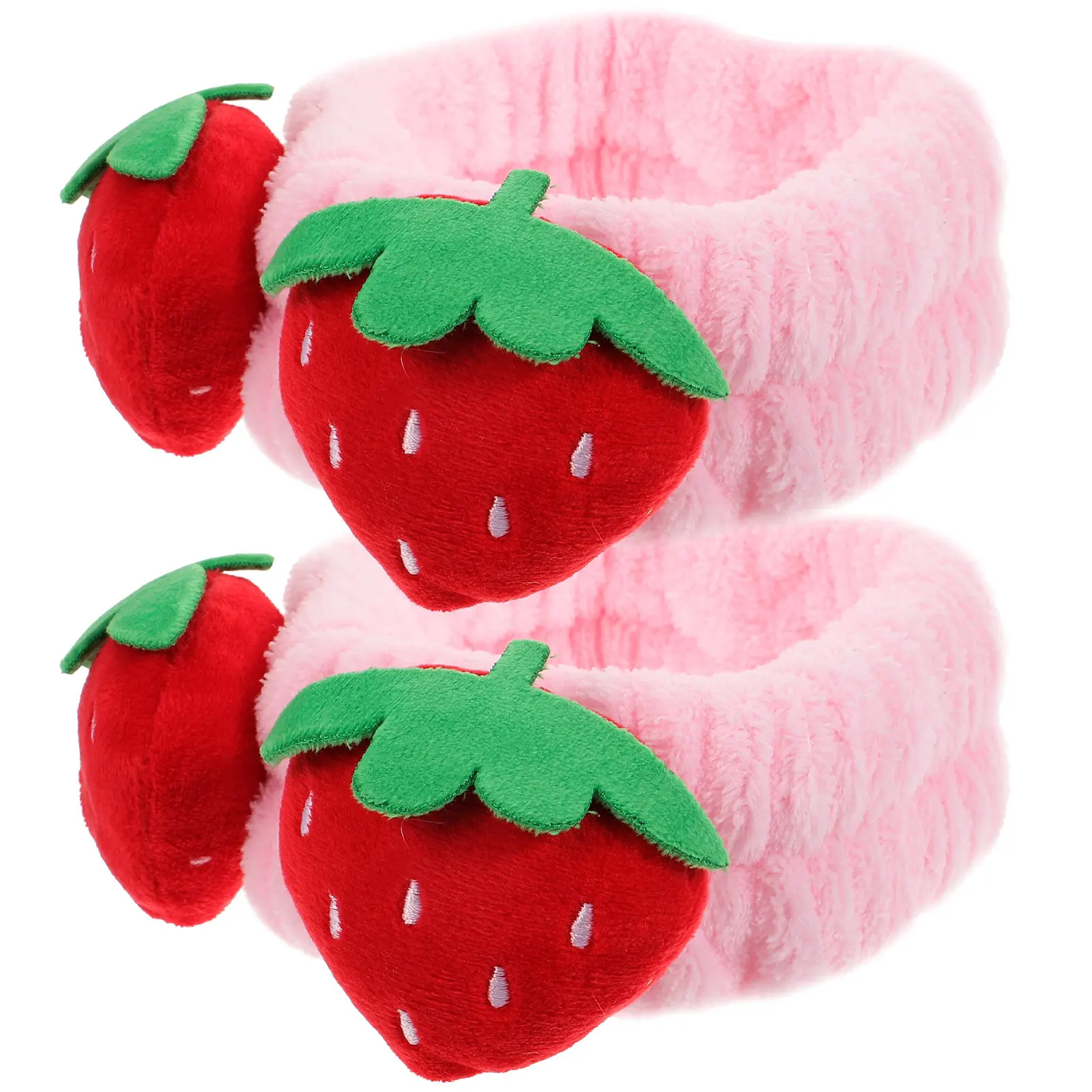 2Pcs Strawberry Headband Soft Cloth Material Hairband for Face Washing Makeup Spa Mask Applying Women Girls Face Wash Headband
