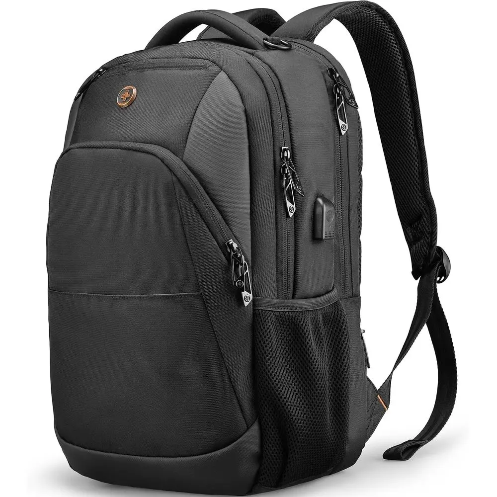 

16 Inch Unisex Laptop Backpack with USB Charging Port, Black | Travel and College-Ready