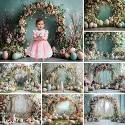 Spring Easter Photography Backdrop Flower Plant Arch Vine Wall Green Grass Eggs Baby Shower Kids Adult Portrait Photo Background
