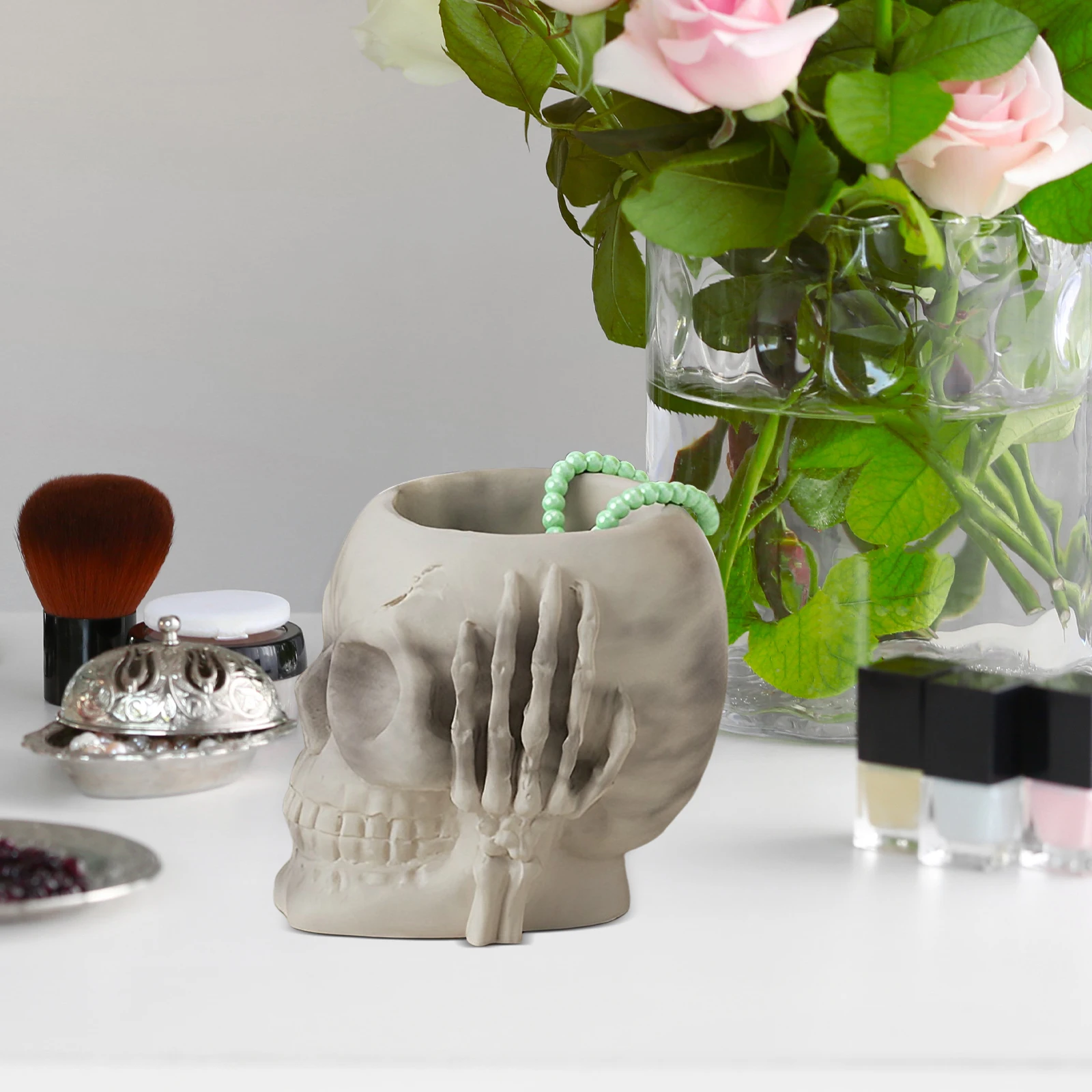 

3d Skull Planter Mold Aromatherapy Candlestick Holiday Silicone Molds Bracket Halloween Casting