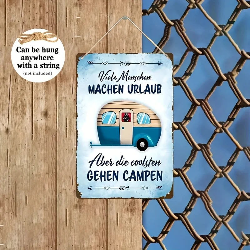 2D Flat, Metal Plaque Easter, Vintage Camping Decor Metal Sign- Retro Camper Trailer Design in Blue& White- German-Inspired Camp