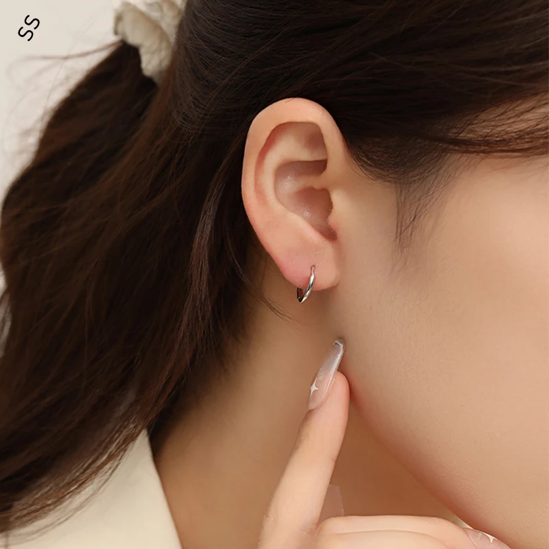 

S999 Sterling Silver Minimalist Hoop Earrings for Women - Korean Style Fashionable Simple Design Ear-accessory for Daily Wear