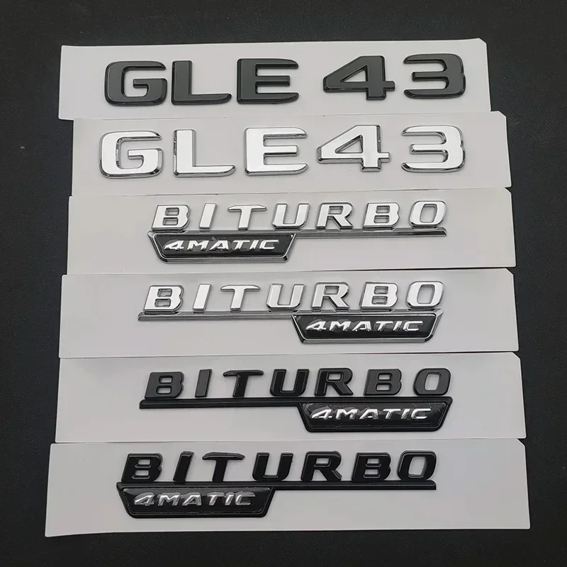 

For Mercedes GLE43 AMG W166 W167 Logo BITURBO 4MATIC 1pcs Black/Chrome Car Rear Trunk Letters Badge Stickers Emblem Accessories