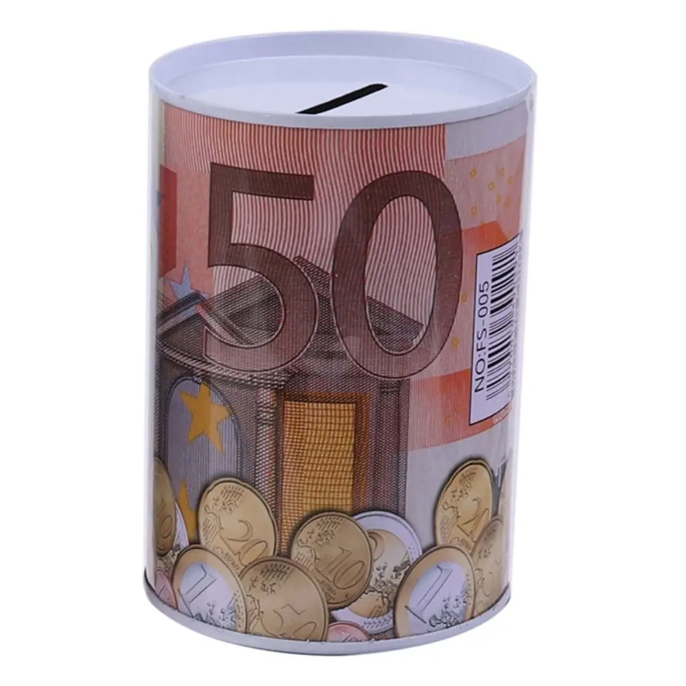 Cylinder Tinplate Home Decoration Euro Durable Money Bank Money Box Storage Box Coins Deposit Boxes