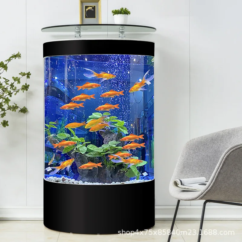 Semicircular Arowana Tank Living Room Household Small and Medium-sized Lazy Glass Wall-Facing Ecological Ecological Aquarium Cha