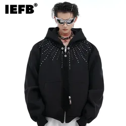 IEFB Autumn Niche Detachable Design Men's Hooded Sweatshirt Hot Diamond Loose 2024 Hooded Darkwear Male Tops Winter 24E2500