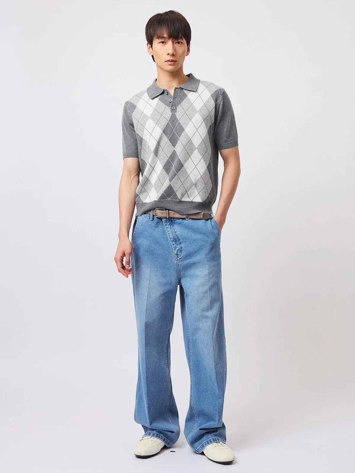short sleeve tee Men's clothing with many Korean reviews wool blend polo collar short sleeved vintage
