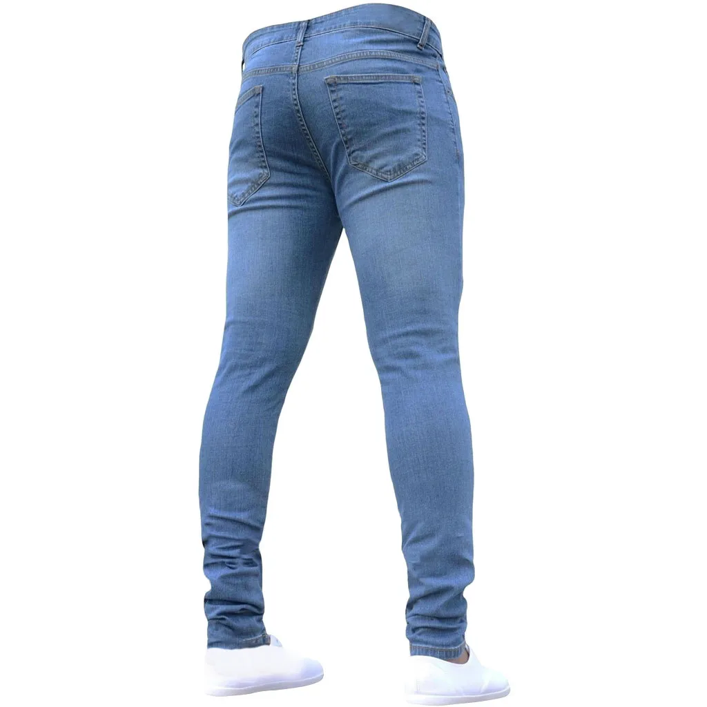 Pantalones vaqueros elásticos con cremallera para hombre, Jeans ajustados de talla grande, lavado Retro, informales, 2024