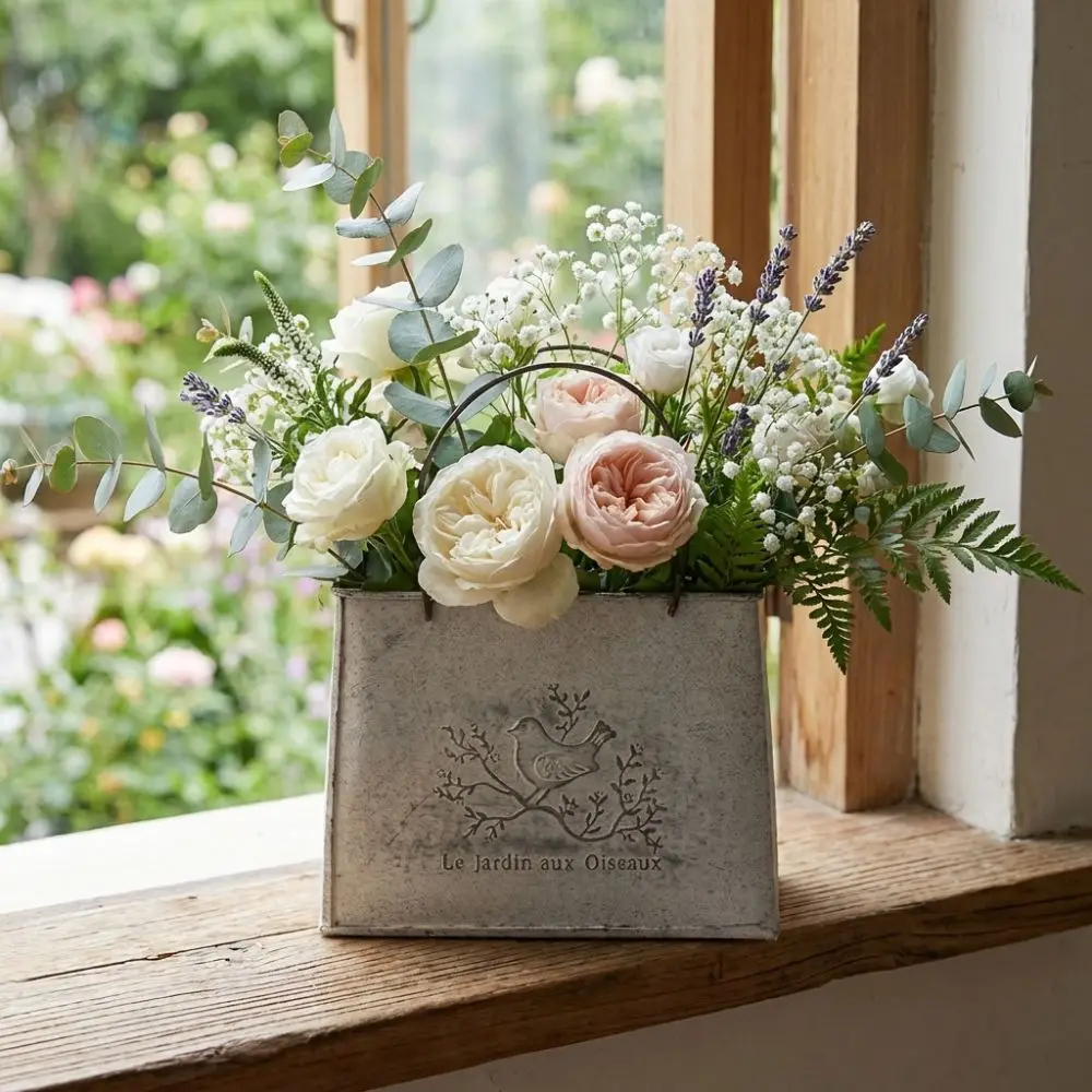 Vintage Distressed Handbag Flower Pot Wear-resistant Flower Vase Iron Art Vase Plant Bucket Decorative Pot Flower Container