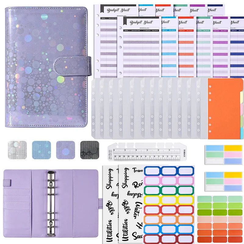 A6 Sliver Purple Money Budget Planner Binder Zipper Envelopes Cash Envelopes For Budgeting Money Organizer For Budget Binder