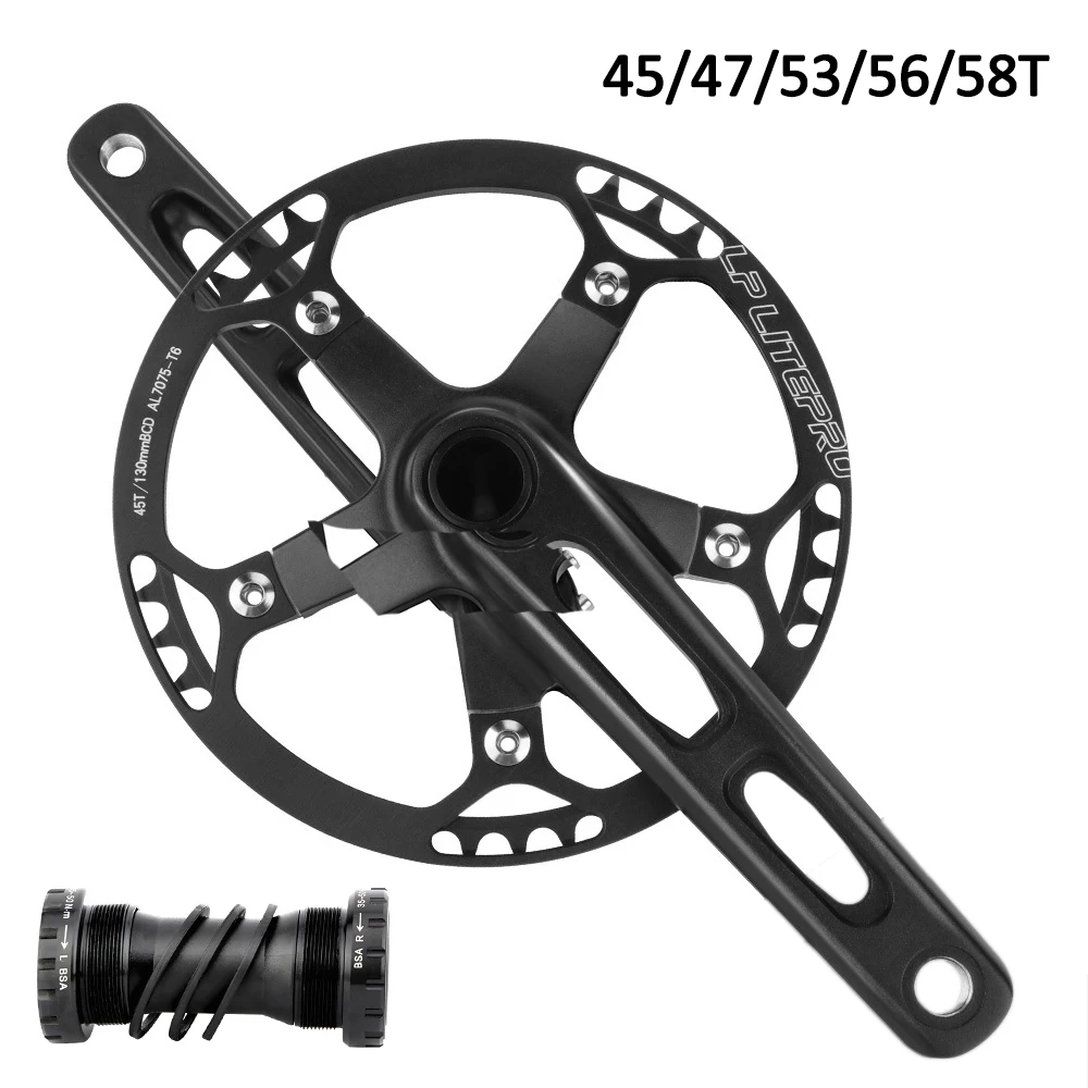 Aluminum Alloy Bike Chainwheels Sets 170mm Crank Integrated Folding Bicycle Cranksets 45/47/53/56/58T With Bottom Bracket