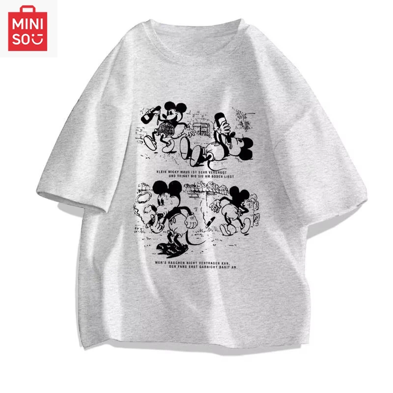 ديزني ميكي ميني المشتركة الطرفية قصيرة الأكمام الرجال والنساء الأزواج الصيف القطن الخالص فضفاض تي شيرت غير رسمي الملابس المد