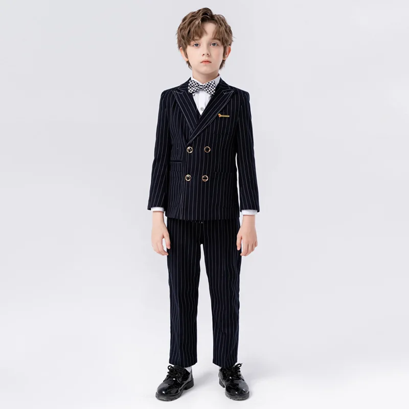 Formal Suit for Kids Spring Autumn Fashion Sets Children Party Host Wedding Costumes Striped Coat Pants Vest Teen Boys Clothes