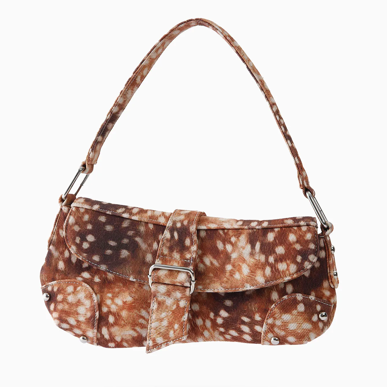 Retro New Deer Pattern Underarm Bag For Women American Casual Fashion Street Style Printed Asymmetric Canvas Shoulder Bags