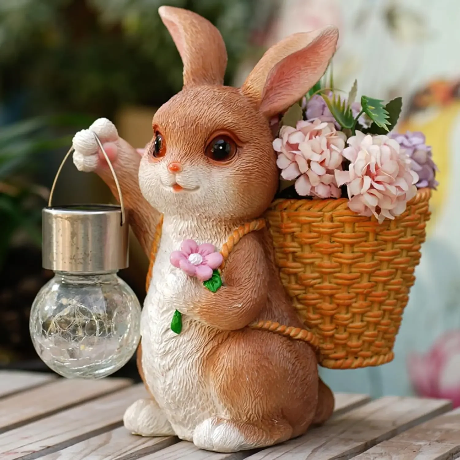 Solar Animal Light, Garden Rabbit Statue with Solar Light and Basket Ornaments Decor for Yard Lawn Patio Pathway Home Decoration