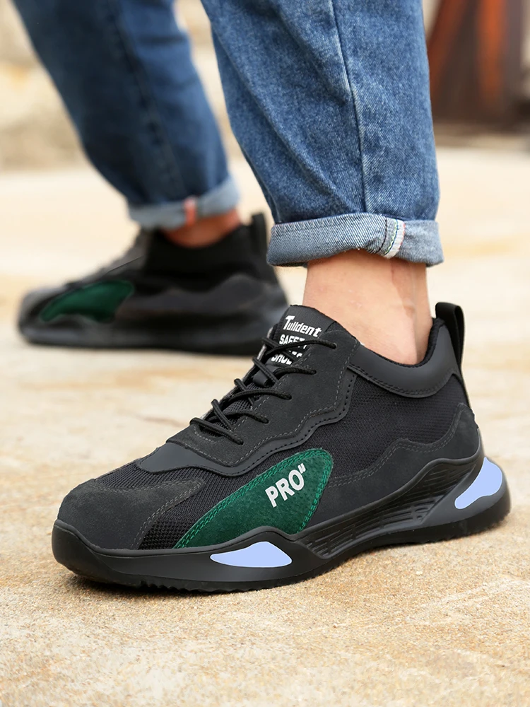 Moda sapatos esportivos botas de trabalho à prova de punctura sapatos de segurança homens sapatos de
