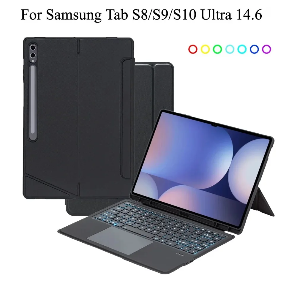 

Чехол с клавиатурой с подсветкой для Samsung Galaxy Tab S10 Ultra 14,6 S8 Ultra S9 Ultra, съемный чехол с клавиатурой для Samsung Tab 14,6