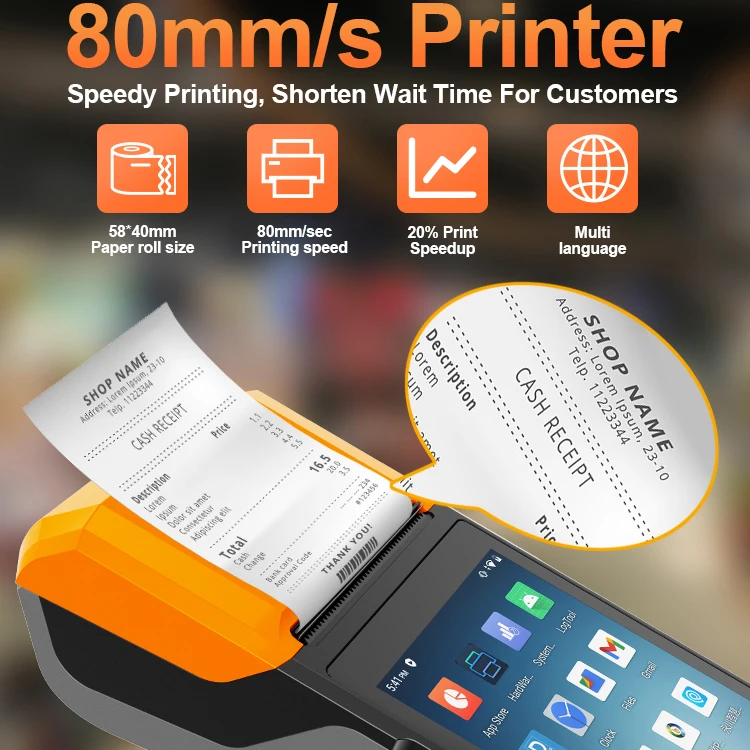 NFC Android 14 محطة POS الذكية المحمولة مع قارئ بطاقات NFC 1D 2D ماسح الباركود R330 Plus