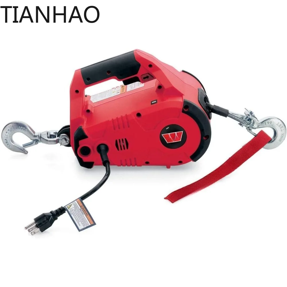 885000 PullzAll Corded 120V Portable Electric Winch with Steel Cable: 1/2 Ton (1,000 Lb) Pulling Capacity , Red
