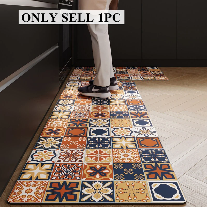 Rug for Kitchen Super Water Absorbent Non-slip Floor Mat Long Carpet Diatom Mud Mats Retro Style Home Decoration Carpets 주방 카펫