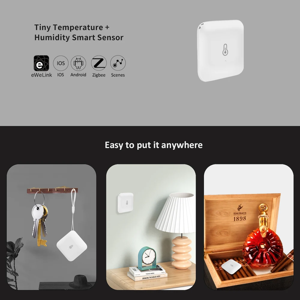 

Датчик температуры и влажности Zigbee 3.0 — интеллектуальный беспроводной датчик TH для дома, работает с eWelink, ZB Bridge Pro и Dongle