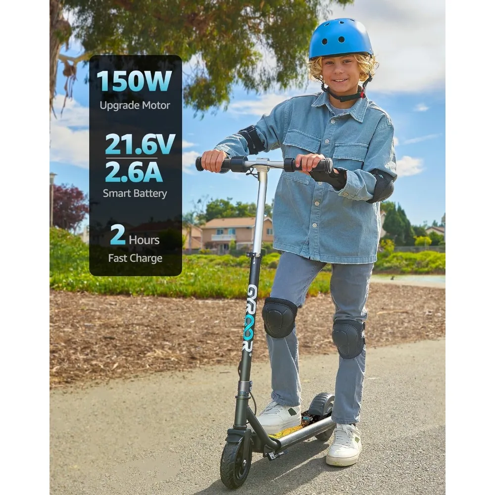 Electric Scooter for Kids Ages 8-12, 150W Powerful Motor, Bluetooth Music, Dual Brake System