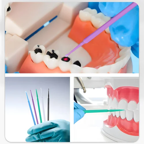 Imagen 2 del producto 100 Uds materiales de odontología microcepillos desechables aplicador microcepillo colorido cuidado bucal extensión de Odontologia Dental