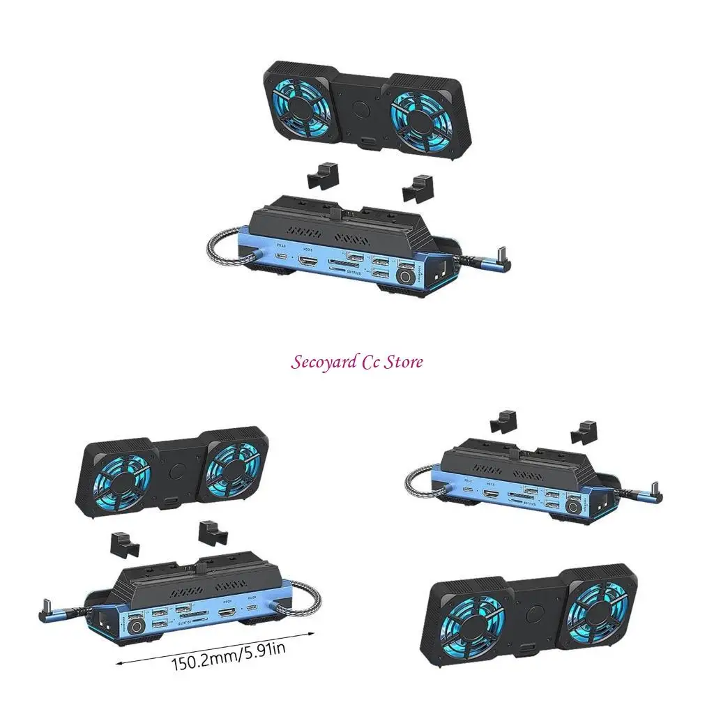 

N3UC USB HUB Docking Station for Console Type-C Dock PD 4K@60Hz Card Reader Multiport Adapter with Cooling Fan