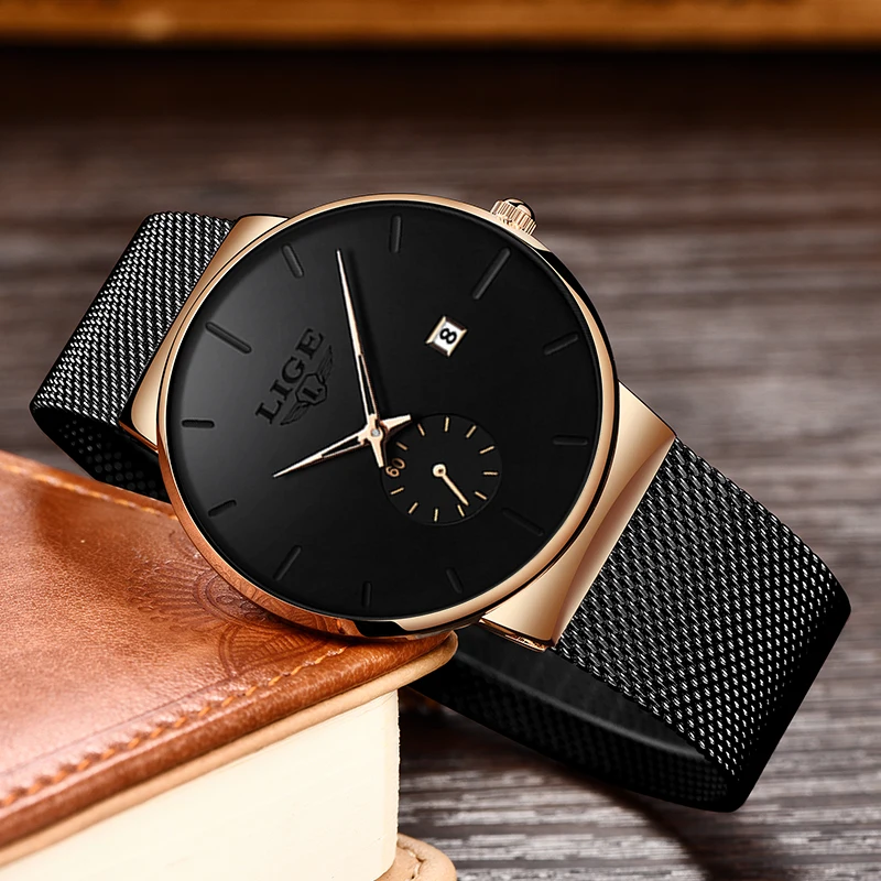 남자를위한 LIGE 패션 쿼츠 시계 야외 스포츠 방수 달력 남자 시계 비즈니스 스테인레스 스틸 남자 시계 캐주얼 시계