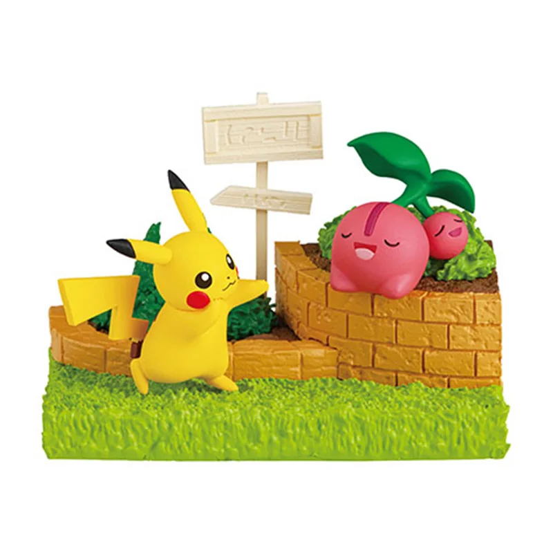 Anime Pokemon Figure Toys Garden Scene Series Pikachu Rowlet Chikorita Wooper Combee Model Decoration Children's Birthday Gifts