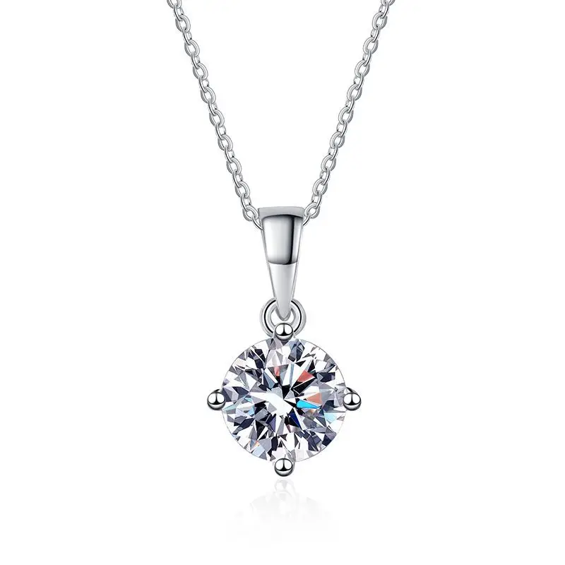 

Platinum PT950 18K Gold Necklace with Moissanite Classic Minimalist Four Claw Pendant, 1 Carat D-color Moissanite Necklace