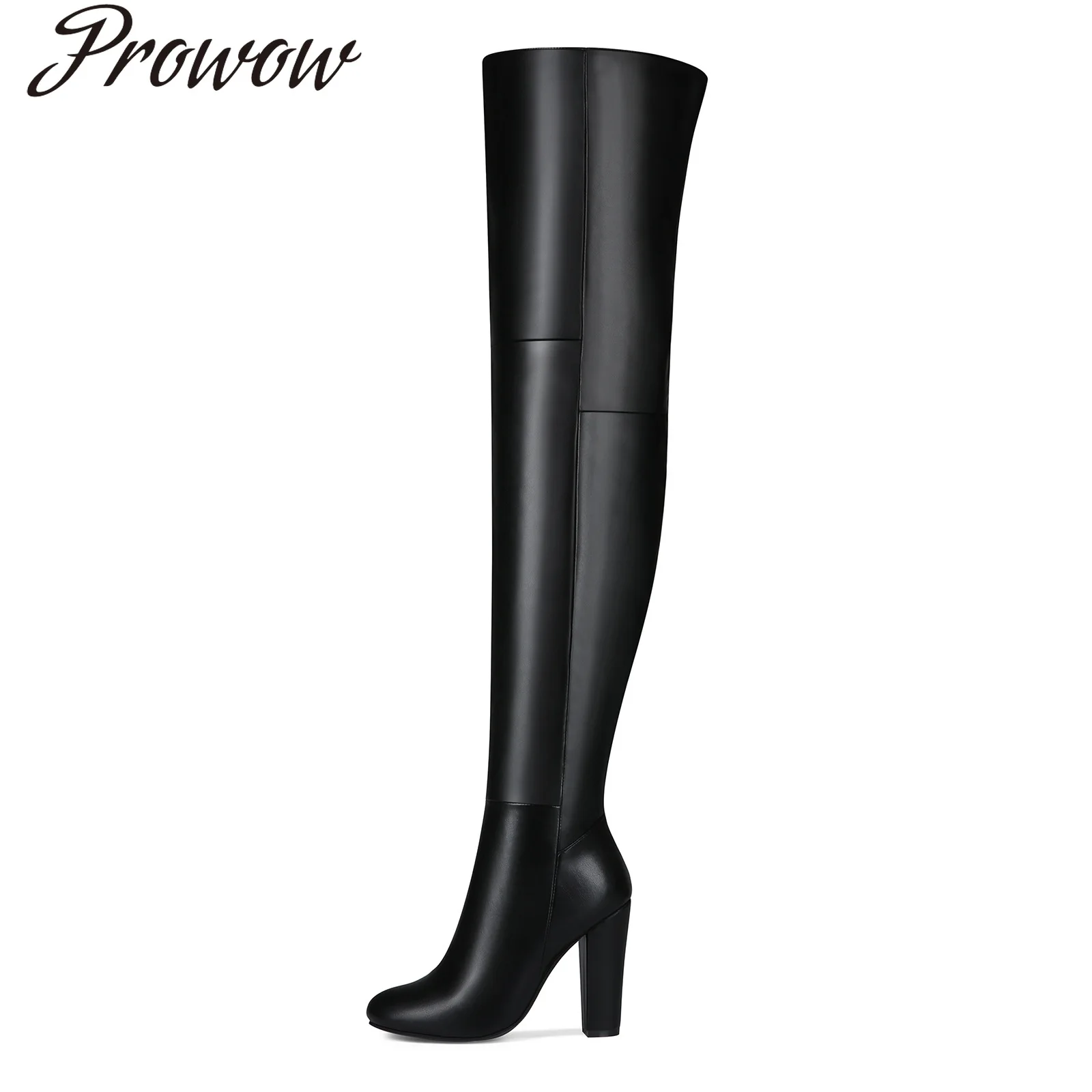 

Черные пикантные сапоги выше колена на толстом высоком каблуке с боковой молнией и круглым носком, женская обувь Zapatos Mujer